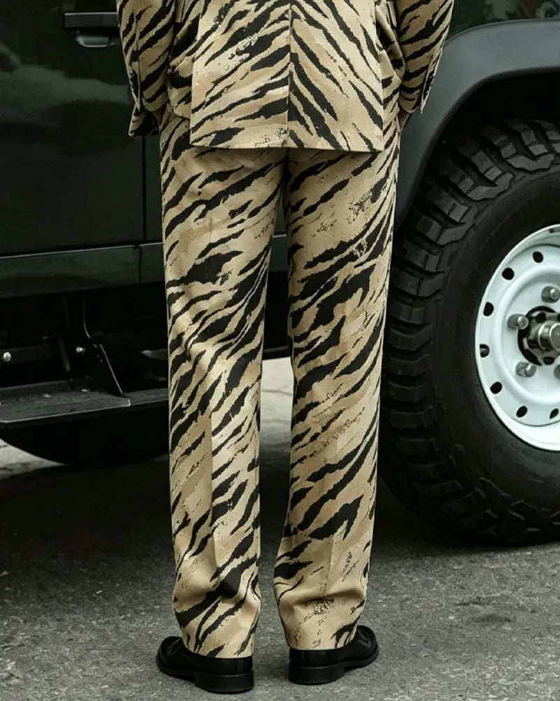 Retro Beige Tiger Print Double-breasted 2-piece Suit
