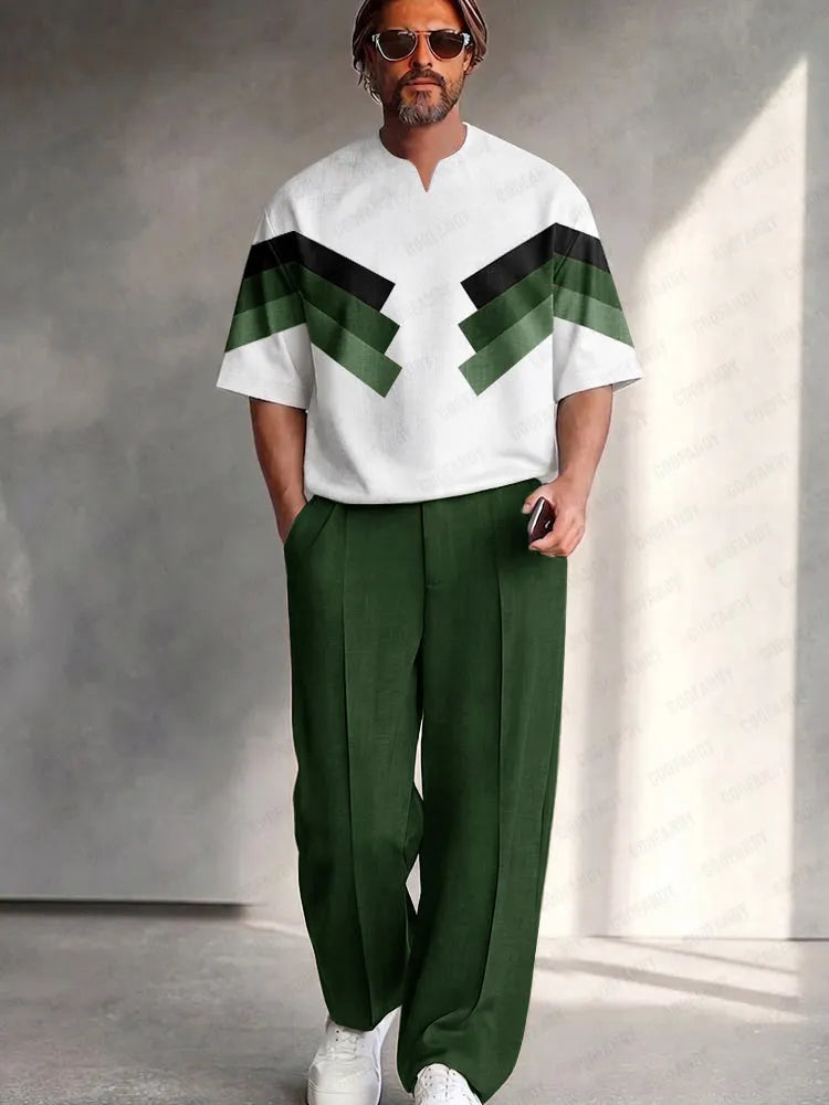 Urban Relaxed Fit Colorblock T-Shirt Pants Set