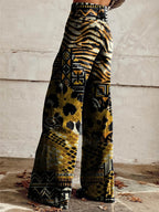 Women's Black and Yellow Print Casual Wide Leg Pants