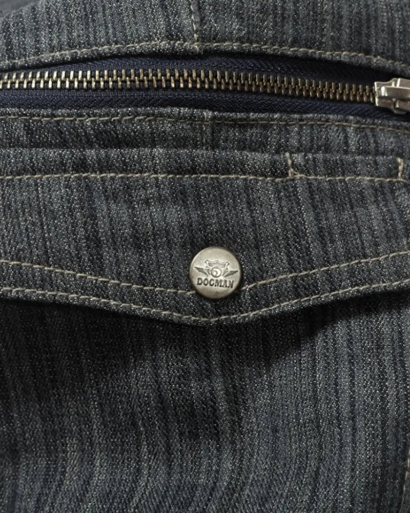Vintage Striped Textured Denim Cargo Pants