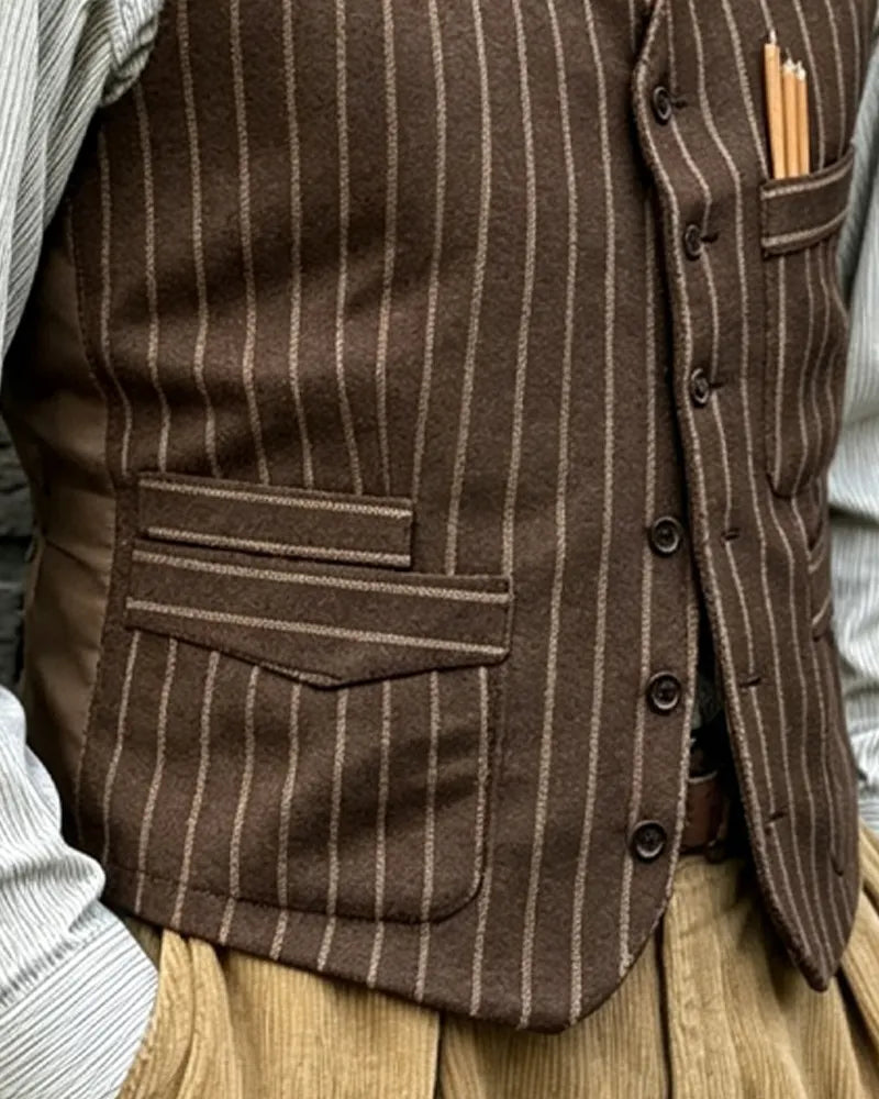 Vintage Chocolate Brown Stripe Wool©\Blend Vest