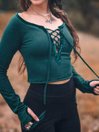 Velvet Accent Lace-Up Top