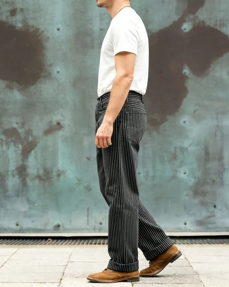 Retro Black Striped Straight Leg Jeans