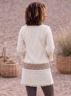 Bohemian Textured Ethnic Ribbon Raw Hem Longline Top