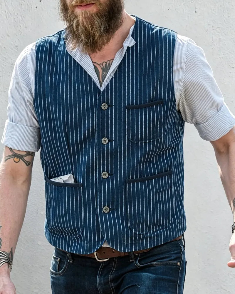 Vintage Blue Striped Denim Vest