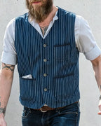 Vintage Blue Striped Denim Vest