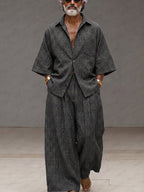 Vintage Loose Plaid Shirt and Wide-Leg Pants Set