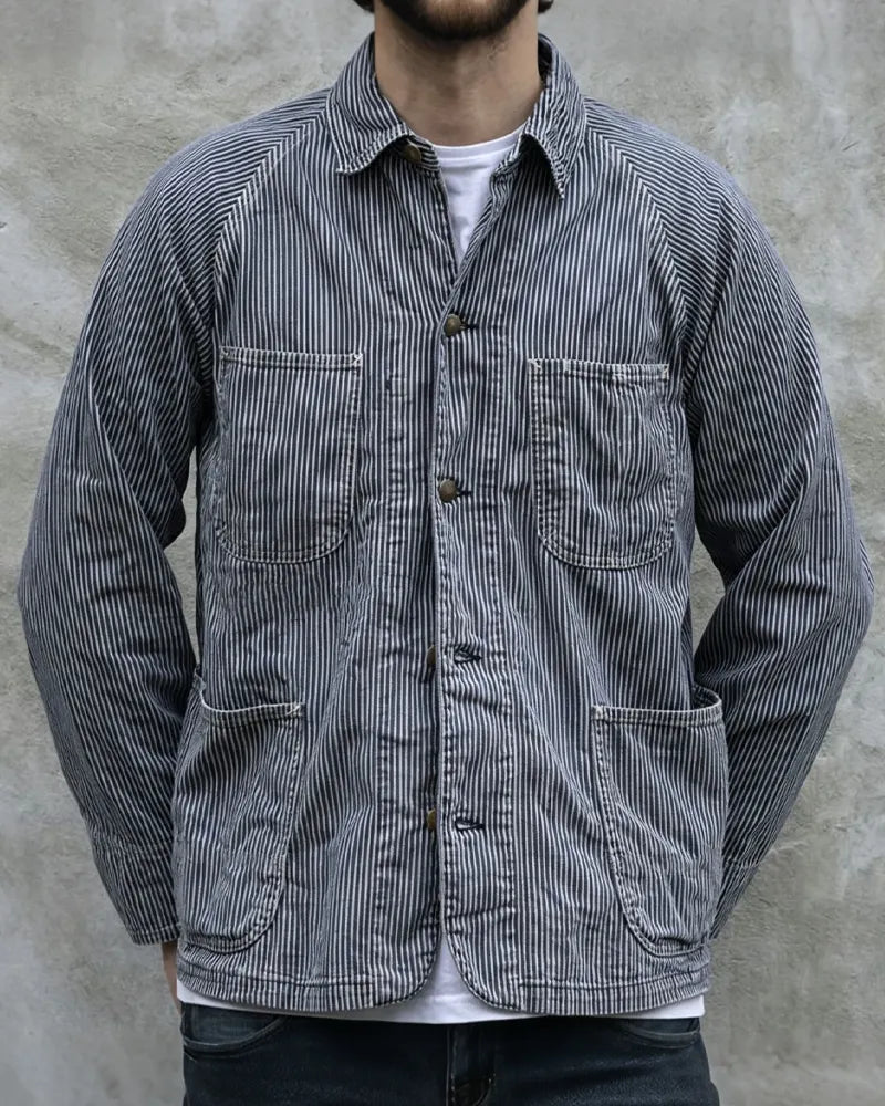 Vintage Navy White Hickory Stripe Cargo Chore Jacket