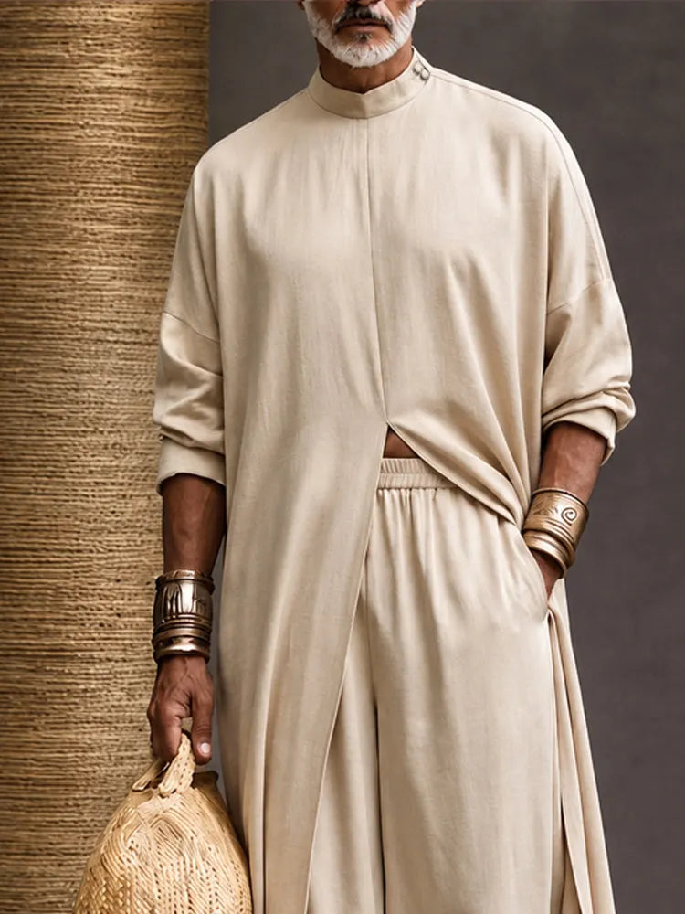Minimalist Loose Longline Tunic Top Pants Set