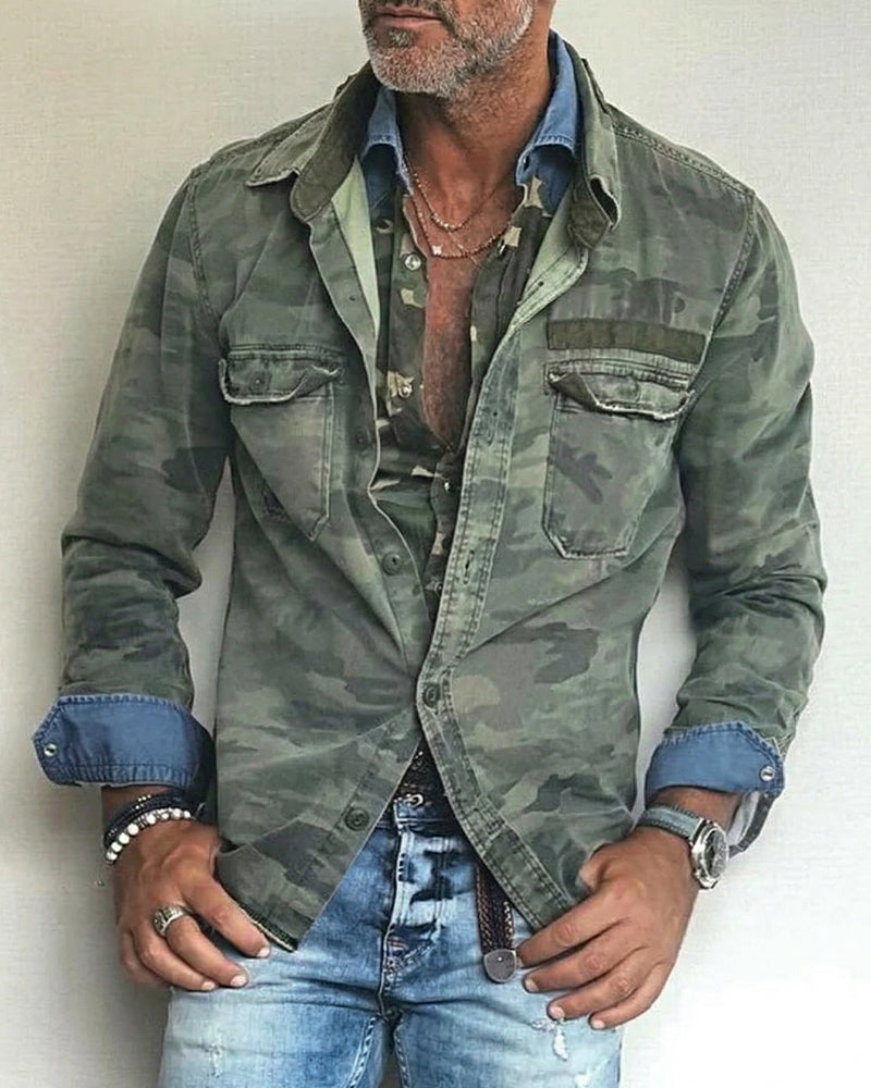 Retro Camouflage Military Utility Shirt Jacket