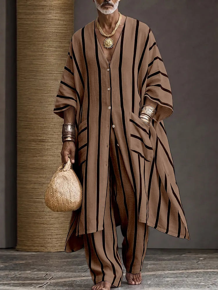 Summer Casual Vertical Striped Matching Set