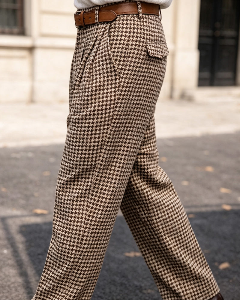 Vintage Brown©\Houndstooth High©\Waist Trousers