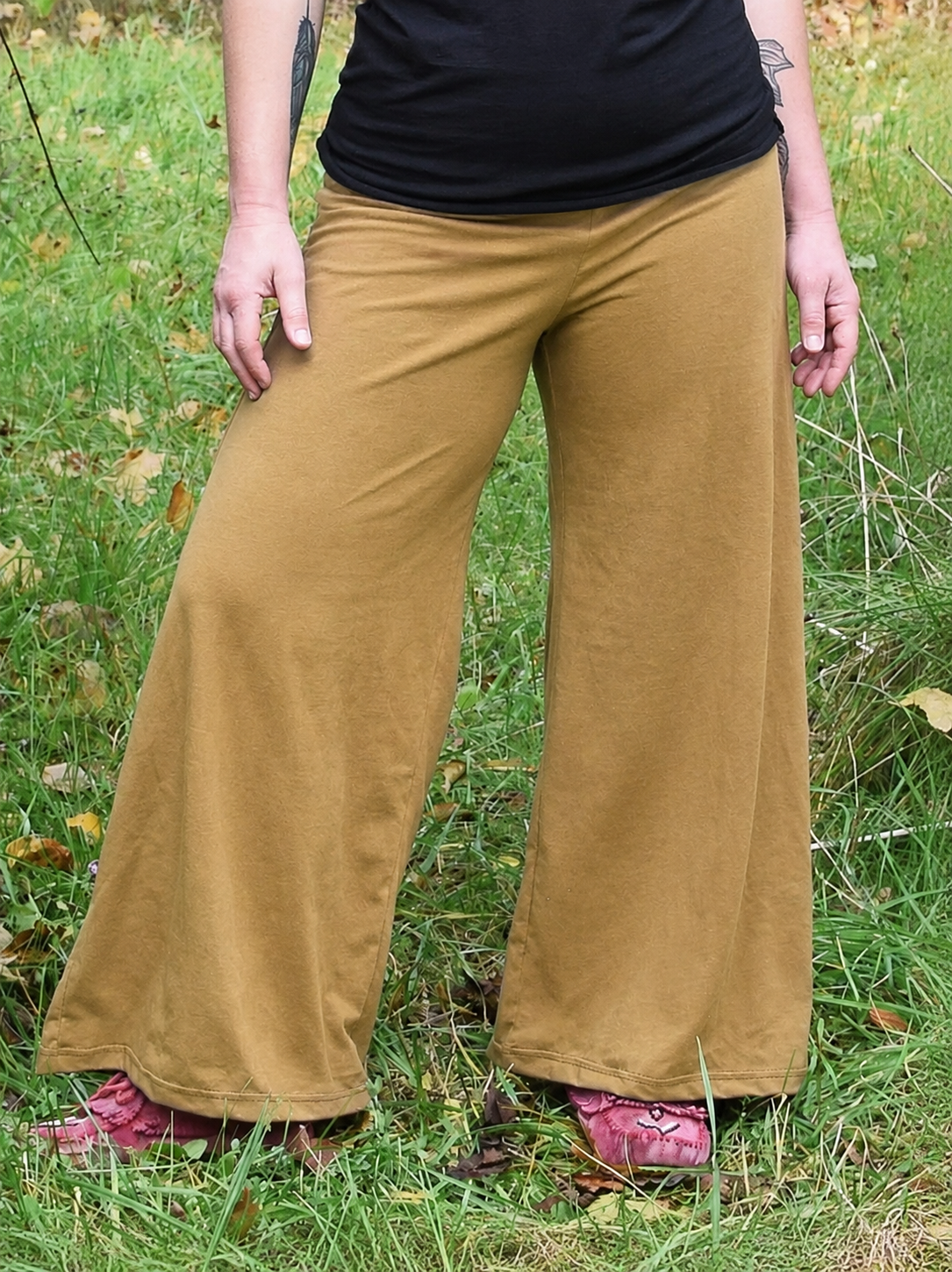 Hemp Blend Wide Leg Palazzo Pants - Yoga Waistband