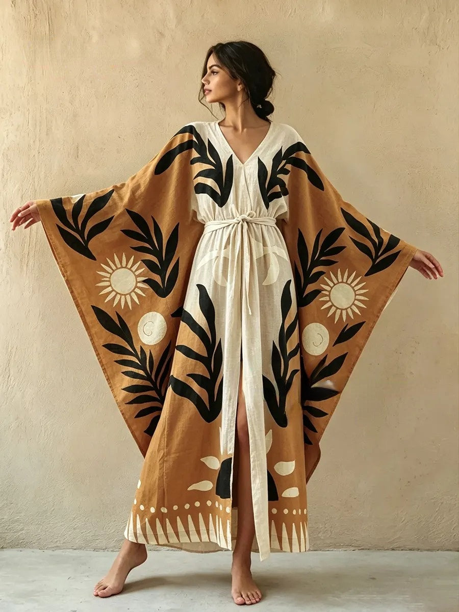 Women's Bohemian-Print Cotton-Linen Vacation Robe