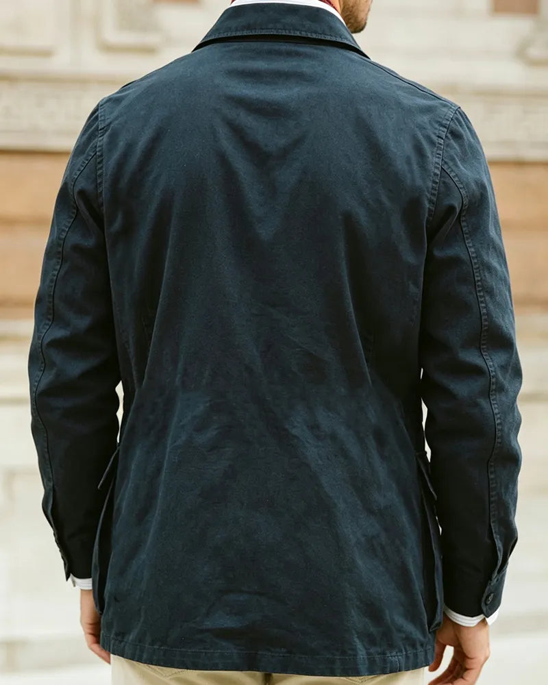 Vintage Dark Blue Collared Multi-pocket Jacket
