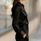 Fashion Patchwork Lace V-neck Puff Sleeve Shirt