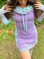 The Side Panel Portal Dress Purple Cowl Hooded Dress with Pockets