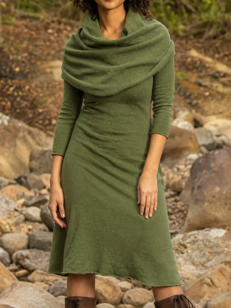 Wrap Front Oversized Collar Knit Dress