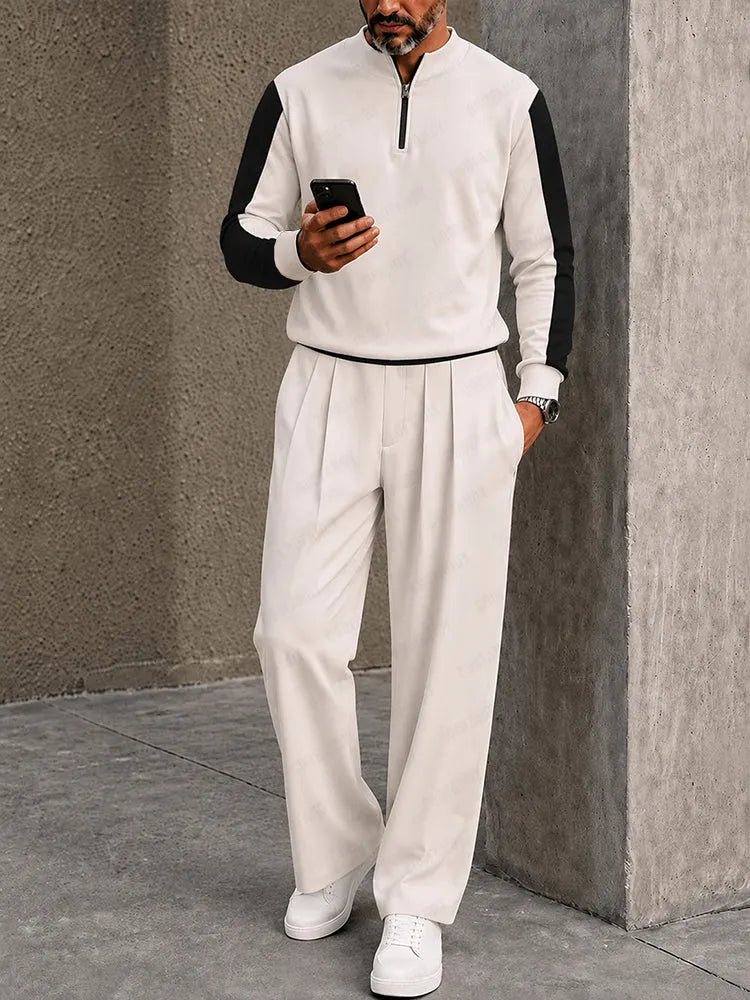 Urban Casual Contrast Sporty Polo Pants Set