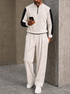 Urban Casual Contrast Sporty Polo Pants Set