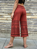 Ethnic Print Fold-Over Waist Cropped Wide Leg Pants
