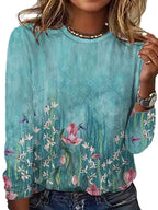Women's Long Sleeve Fashion Printed Round Neck Casual T-Shirt