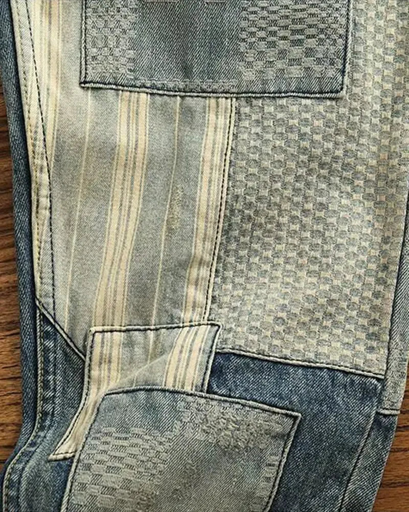 Vintage Washed Patch Tapered Jeans