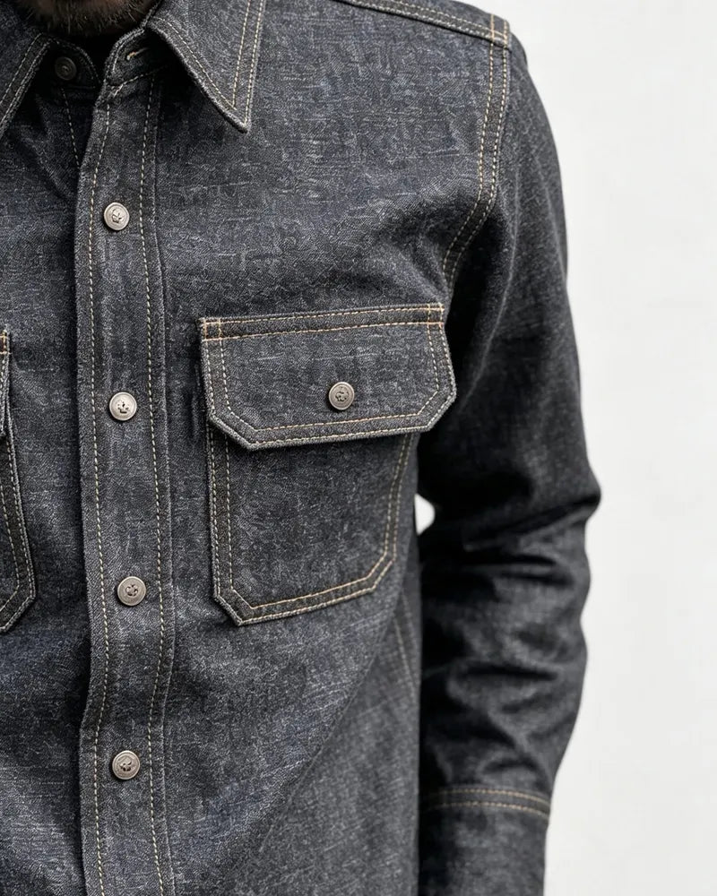 Vintage Raw Indigo Selvedge Denim Long Sleeve Button©\Up Shirt