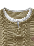 Cable Knit Faux Two-Piece Short Sleeve T-Shirt