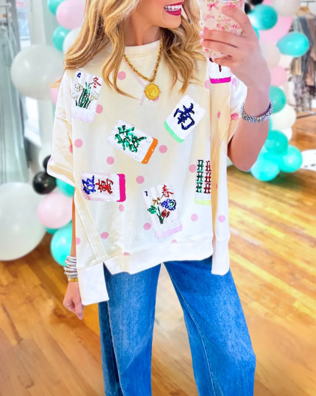Mahjong Sequined Polka Dot Top