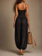 Black Lace Chiffon Halter Harem Jumpsuit