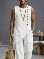 Minimalist Casual 100% Cotton Slant Hem Tank Top Set