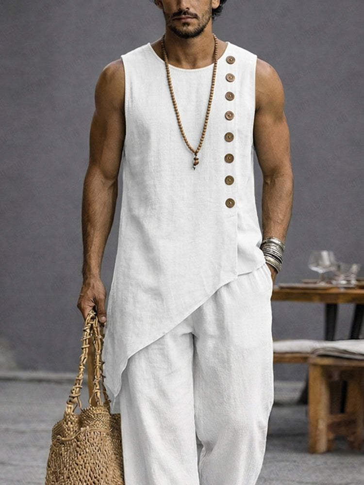 Minimalist Casual 100% Cotton Slant Hem Tank Top Set