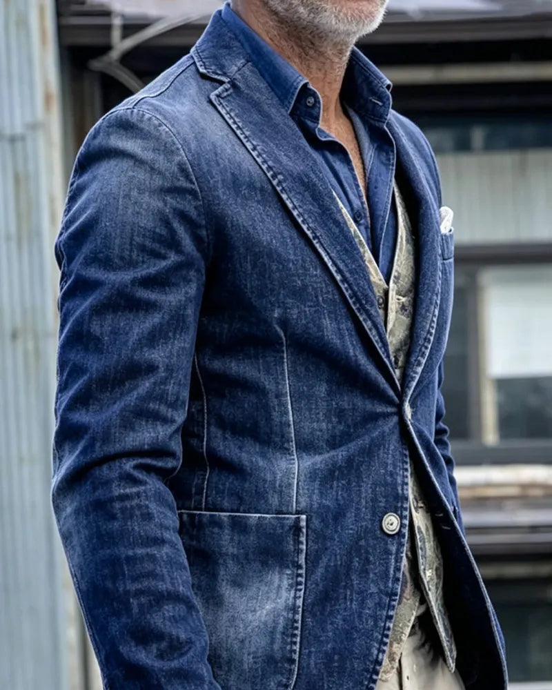 Retro Unstructured Denim Casual Blazer