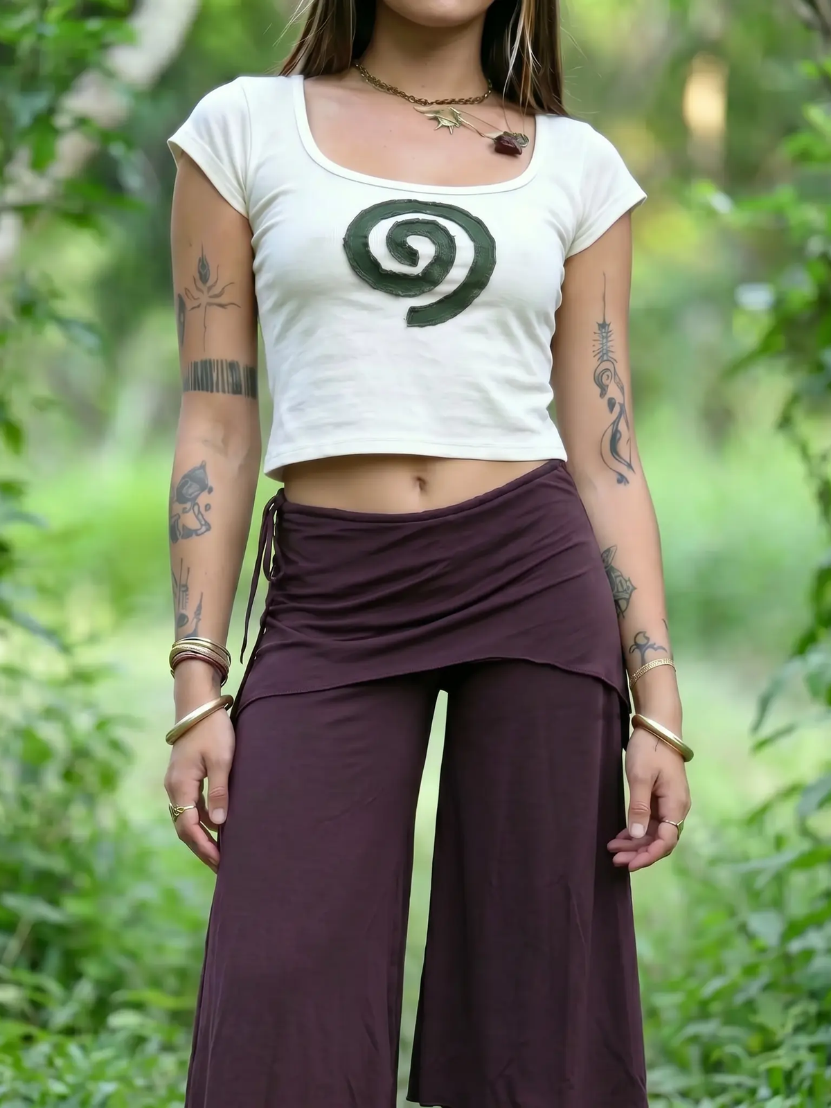 Drawstring Faux Two-Piece Asymmetric Cropped Wide Leg Pants