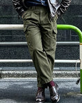 Vintage Olive Green Pleated High©\Rise Tapered Military Cargo Trousers