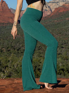 High-Waist Vertical Ribbed Micro-Flare Yoga Pants