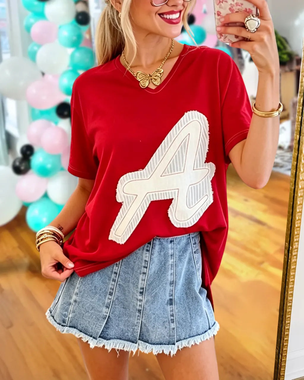 "A" Logo Print V-Neck Tee