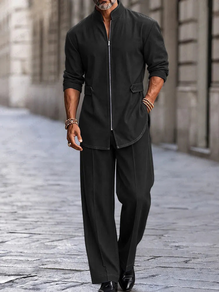 Modern Streetwear Zip-Up Jacket Pants Set