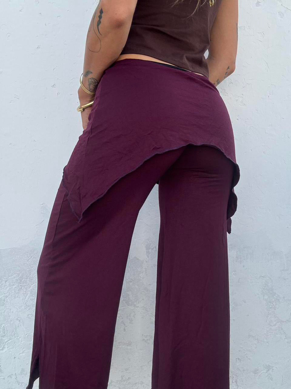 Drawstring Faux Two-Piece Asymmetric Cropped Wide Leg Pants