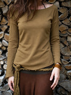 Off-Shoulder Drop-Shoulder Long Sleeve Top with Slight Flare
