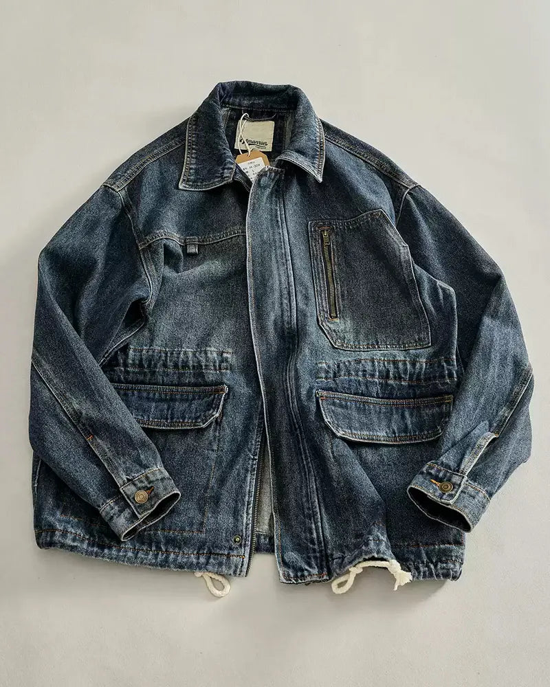 Vintage Washed Multi©\Pocket Field Utility Denim Jacket