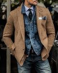 Retro Brown Herringbone Single-breasted Casual Blazer