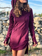 Cowl Neck Hoodie Dress: Long Sleeve Cotton Rave Dress