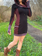 Side Panel Portal Dress - Cotton Long Sleeve Cowl Hood Fitted Mini Dress