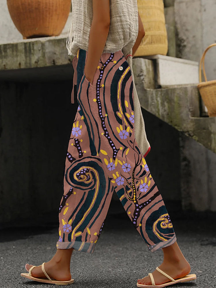 Aesthetic Flower Pattern Women's Linen Pants
