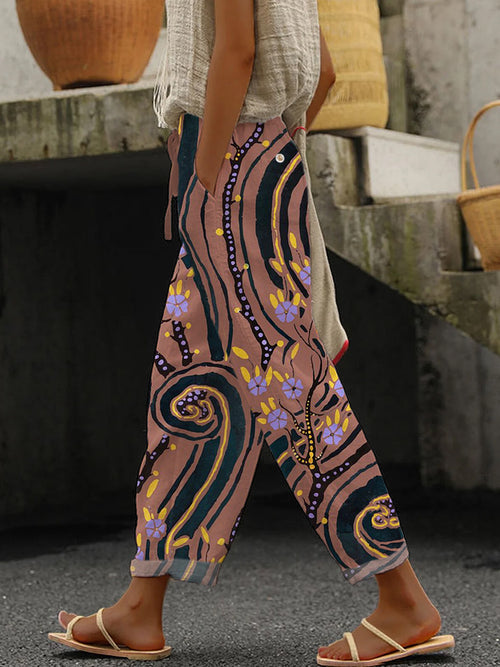Aesthetic Flower Pattern Women's Linen Pants