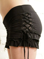 Low-Rise Shorts with Lace Ties and Ruffle Hem Detail