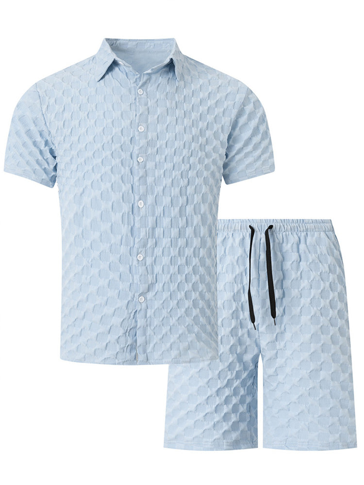 Men's Bubble Jacquard 2-Piece Shirt & Shorts Set