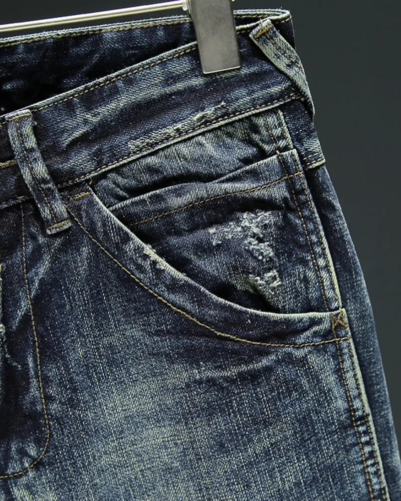 Vintage Blue-gray Distressed Ripped Jeans